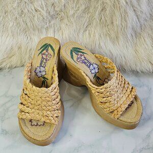 725 Original Braids 3 Women’s Straw Raffia Wide Wedge Sandals Size US 6.5